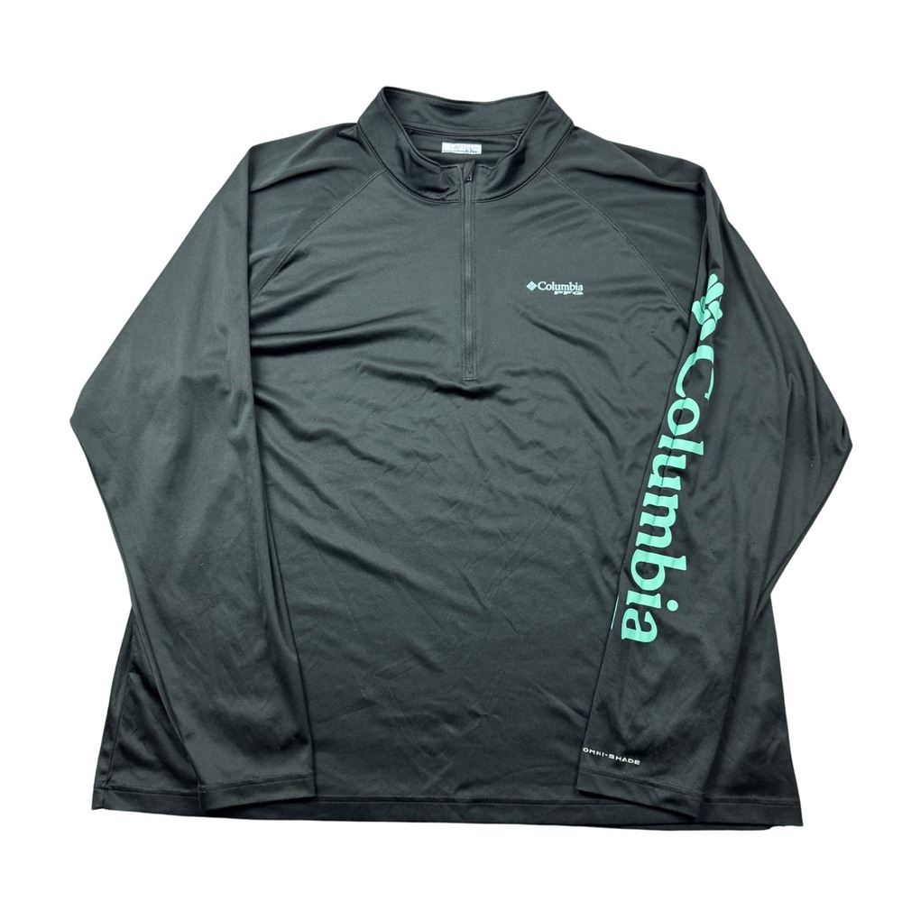 Columbia PFG Mens 3X Black Teal Omni-Shade Quarter Zip Pullover Outdoors Fishing